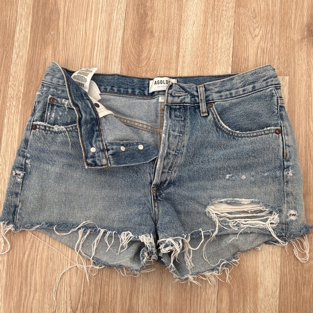 Agolde Parker Women's Light Blue Distressed Jean Shorts